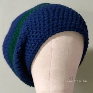 Blue Green Handmade Crochet Extra Slouchy Beanie Tam Hat Dreadlock Unisex